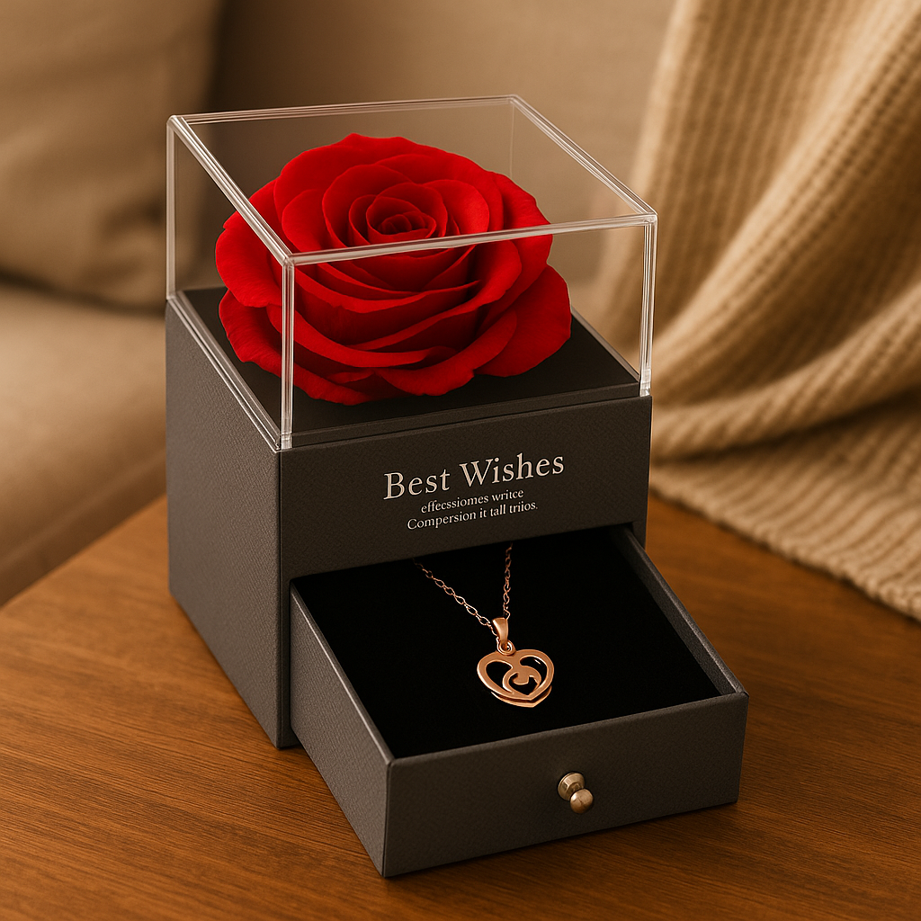 Premium Geschenkbox mit Ewiger Rose und Halskette